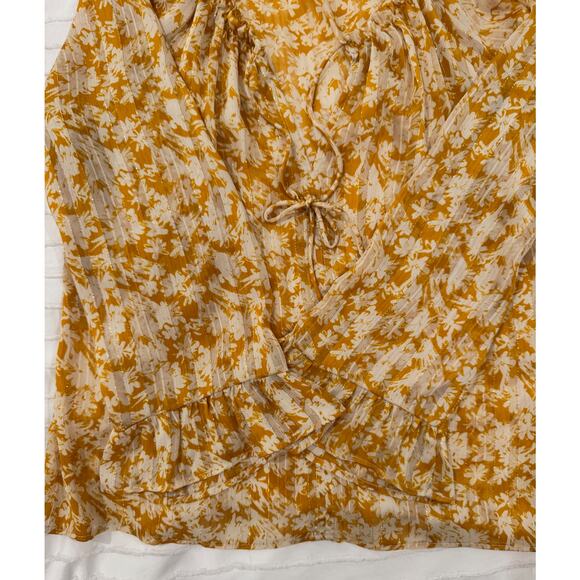 Vici Floral Long Sheer Blouse Women’s Medium Mustard Yellow Cottagecore Coquette - Picture 13 of 16